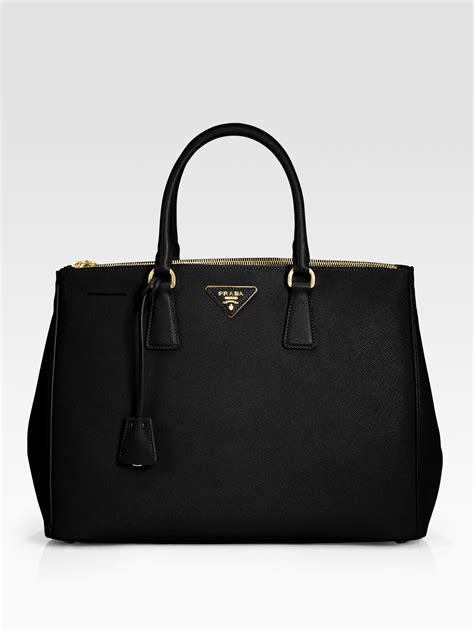 prada large zip tote w strap saffiano trim|Black Saffiano Leather Tote Bag .